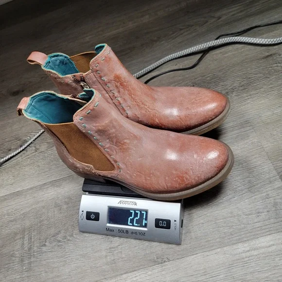 Roan Bed Stu Hostile Chelsea Boots Women 7 Tan Rose Gold Distressed Leather Zip - Picture 11 of 11